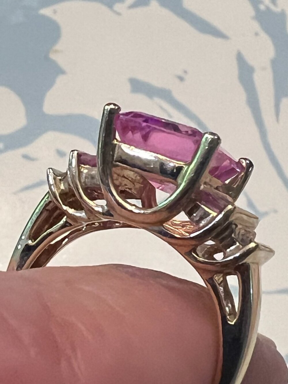 10k Solid Yellow Gold 5ct Lab-Grown Pink Sapphire and Diamond Ring - Size 7 - Picture 4 of 7